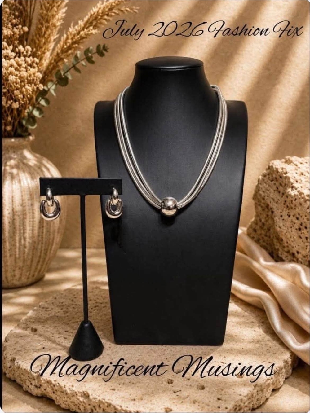 Silver Multi-Strand Necklace & Hoop Earring Set